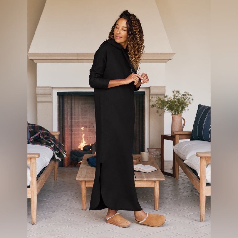 Frank & Eileen James Triple Fleece Hooded Maxi Dress Black - Picture 2 of 7